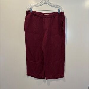 Coldwater Creek Natural Fit Burgundy‎ Linen Blend Cropped Pants Size 12